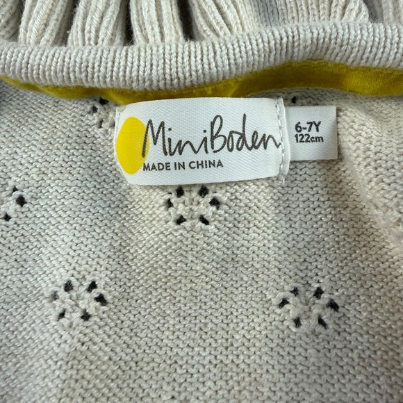 Mini Boden Girls Cream Pointelle Knit Cardigan Ruffle Collar Colored Buttons 6/7 - Picture 8 of 13